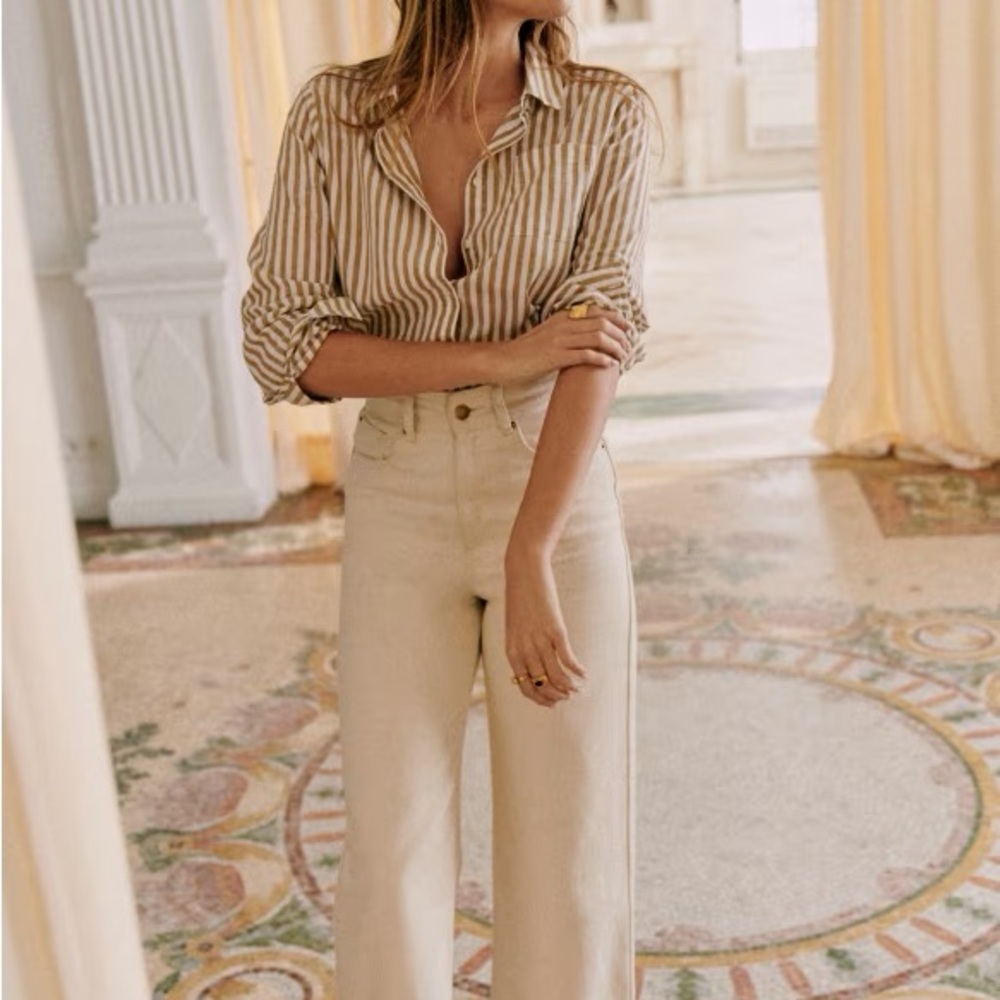 Sezane Le Crop Straight Leg Jeans Mottled Ecru